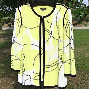 Miscook Knit 3/4 Sleeve Abstract-Print Open Jacket